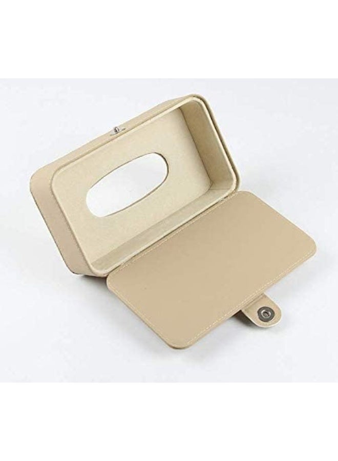 Car Tissue Holder PU Leather Clip Car Sun Visor Tissue Box Holder for Facial Tissue and Other Napkin Papers - Beige - Image 4